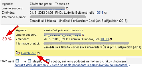 Zobrazily se všechny podobné soubory a procenta jejich podobnosti.